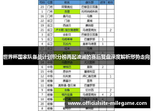 世界杯国家队备战计划积分榜再起波澜的赛后复盘深度解析形势走向