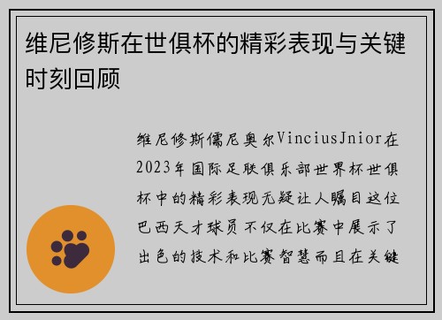 维尼修斯在世俱杯的精彩表现与关键时刻回顾